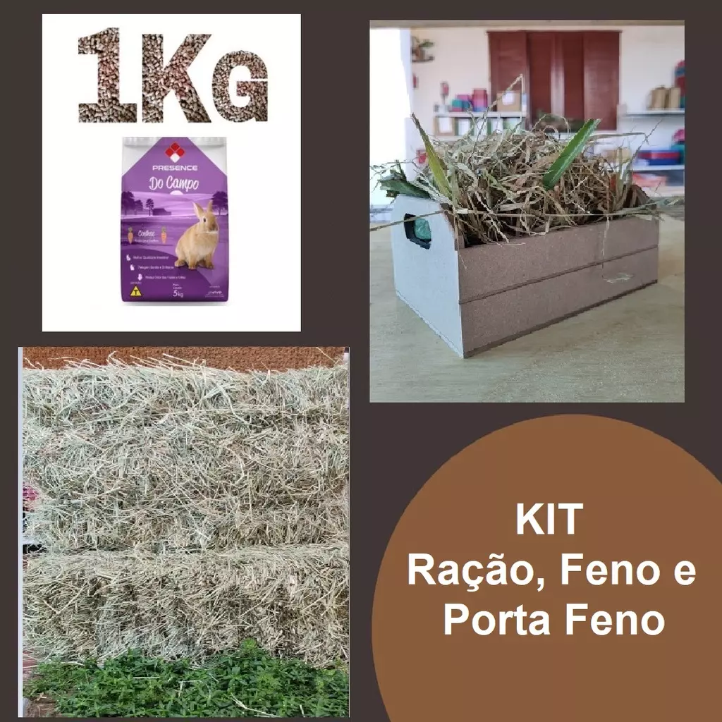 Kit Coelho Sabido - Ração + Feno + PORTA Feno