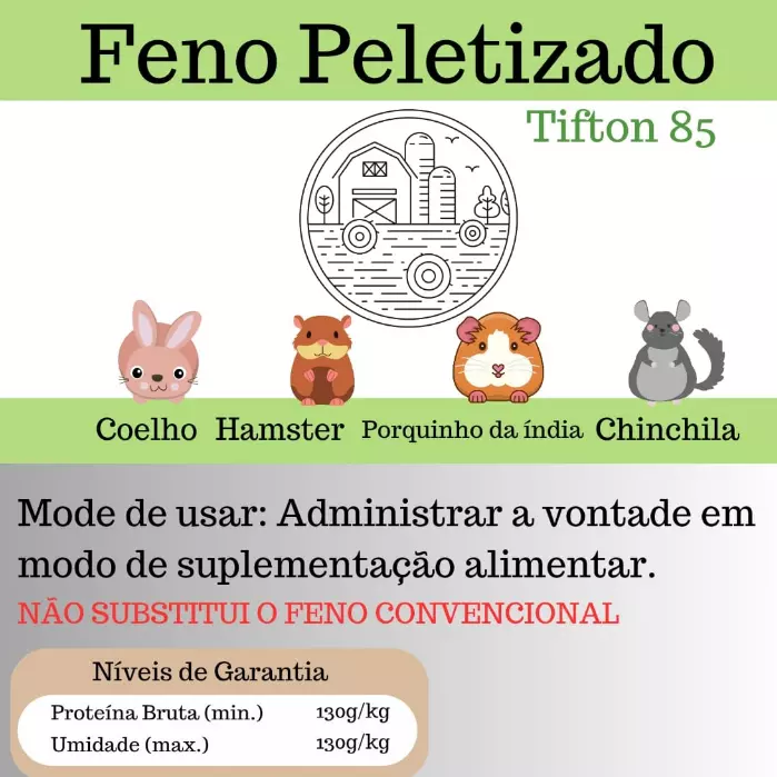 Feno Peletizado Alimento Granulado Para Coelhos e Roedores - Imagem 3