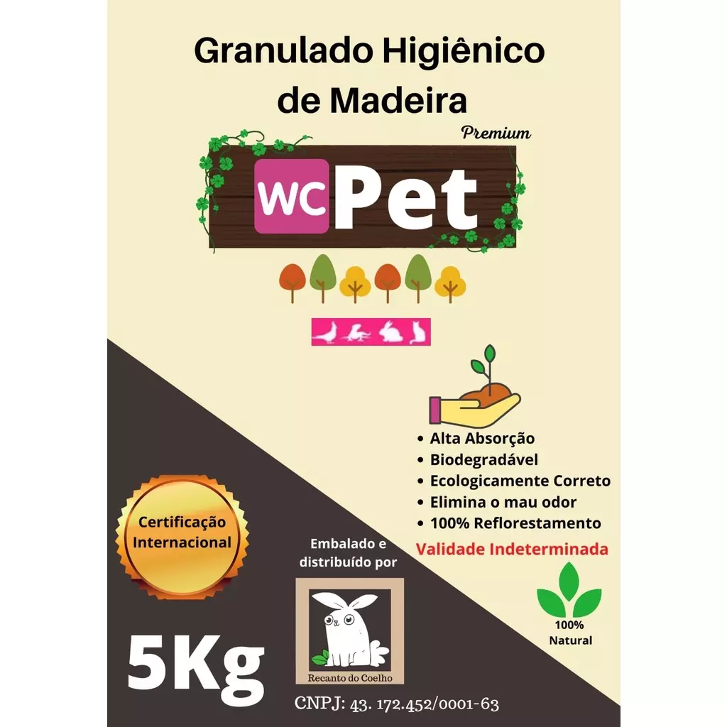 Granulado Higiênico de Madeira WC Pet 05kg Para Gatos Coelhos Roedores e Réptil - Imagem 3