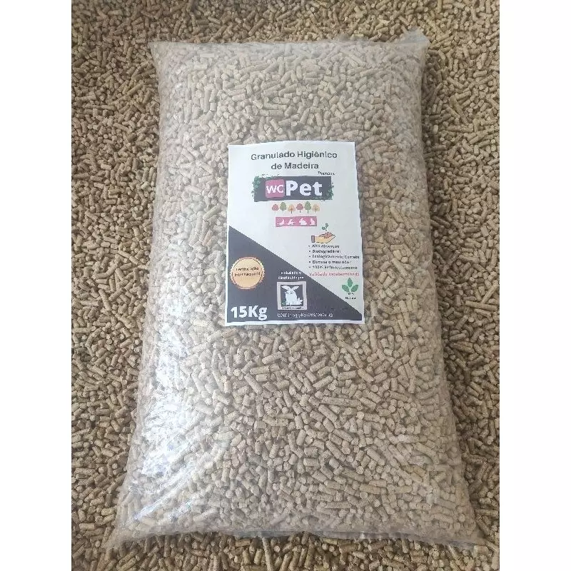 Granulado Higiênico de Madeira WC Pet 15kg Para Gatos Coelhos Roedores e Réptil - Imagem 2