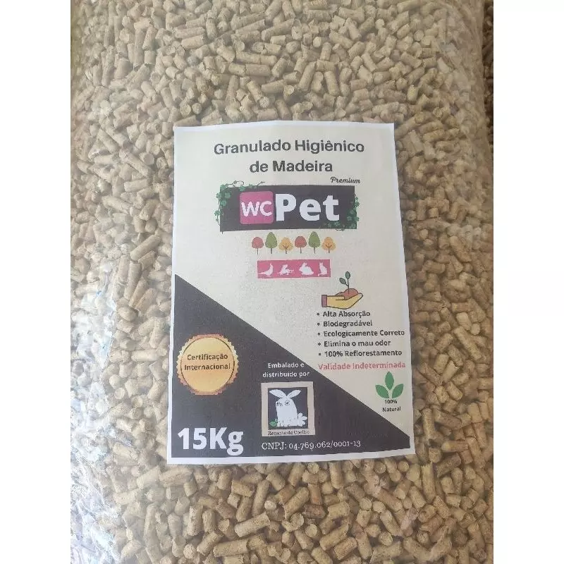 Granulado Higiênico de Madeira WC Pet 15kg Para Gatos Coelhos Roedores e Réptil - Imagem 3