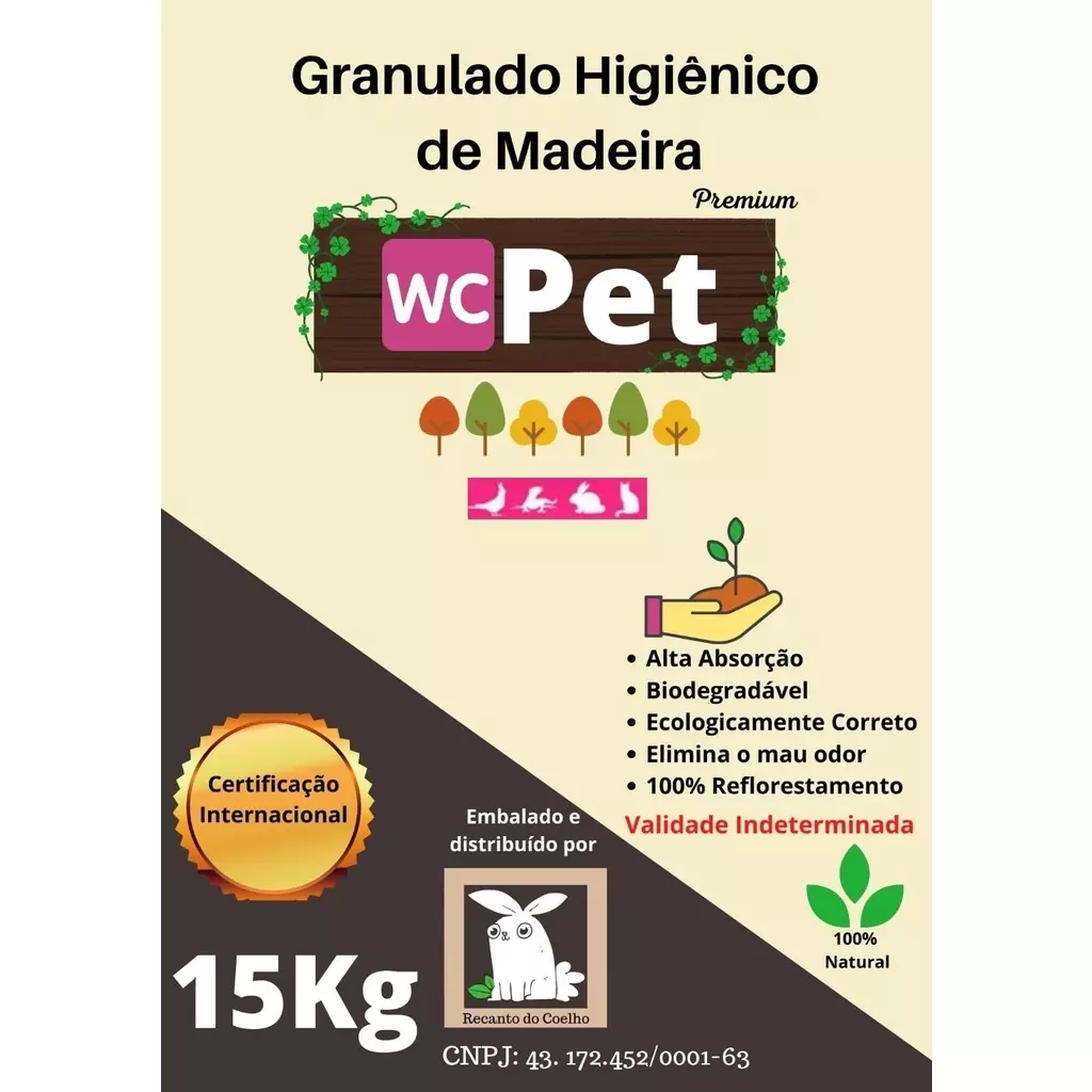 Granulado Higiênico de Madeira WC Pet 15kg Para Gatos Coelhos Roedores e Réptil - Imagem 4