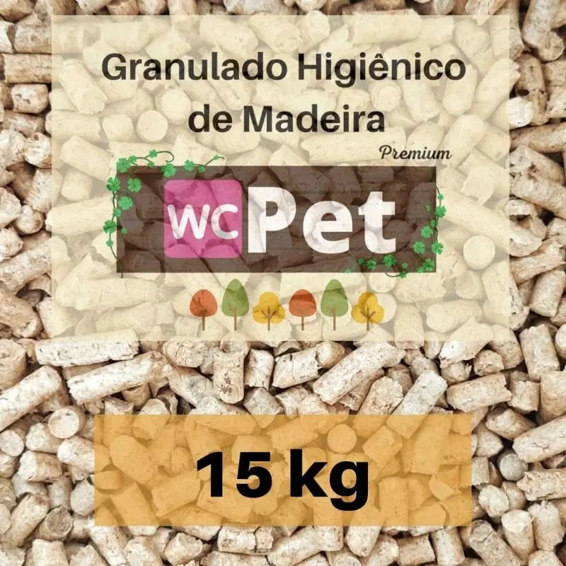 Granulado Higiênico de Madeira WC Pet 15kg Para Gatos Coelhos Roedores e Réptil