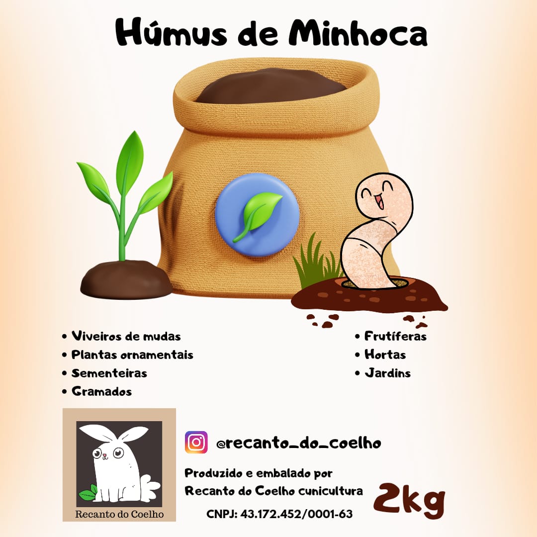 Húmus de Minhoca 2kg - Recanto do Coelho
