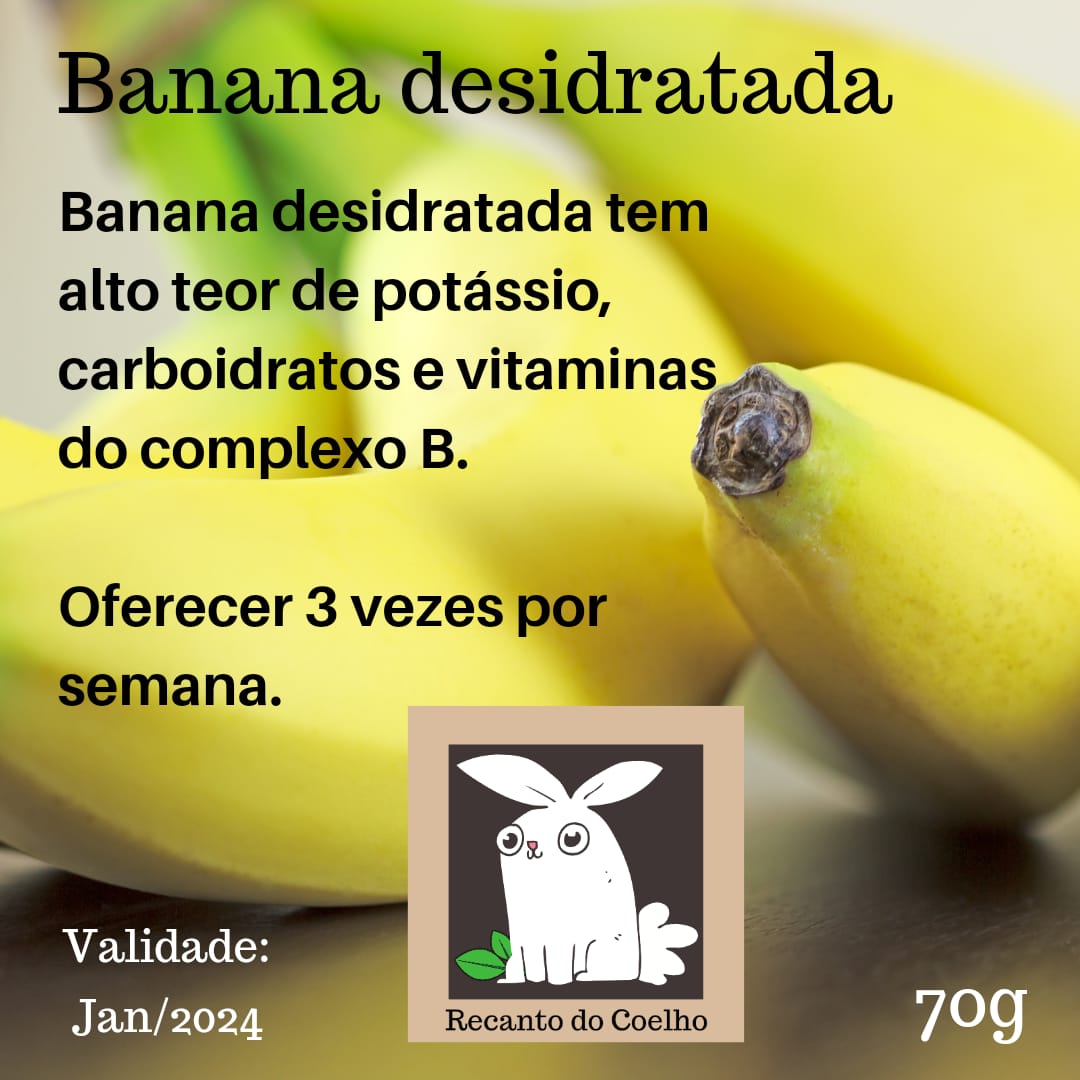 Petisco de Banana Desidratada para Coelhos e Porquinho da Índia - 70Gr - Imagem 4
